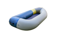 Inflatable boat with blue and gray design on a white background